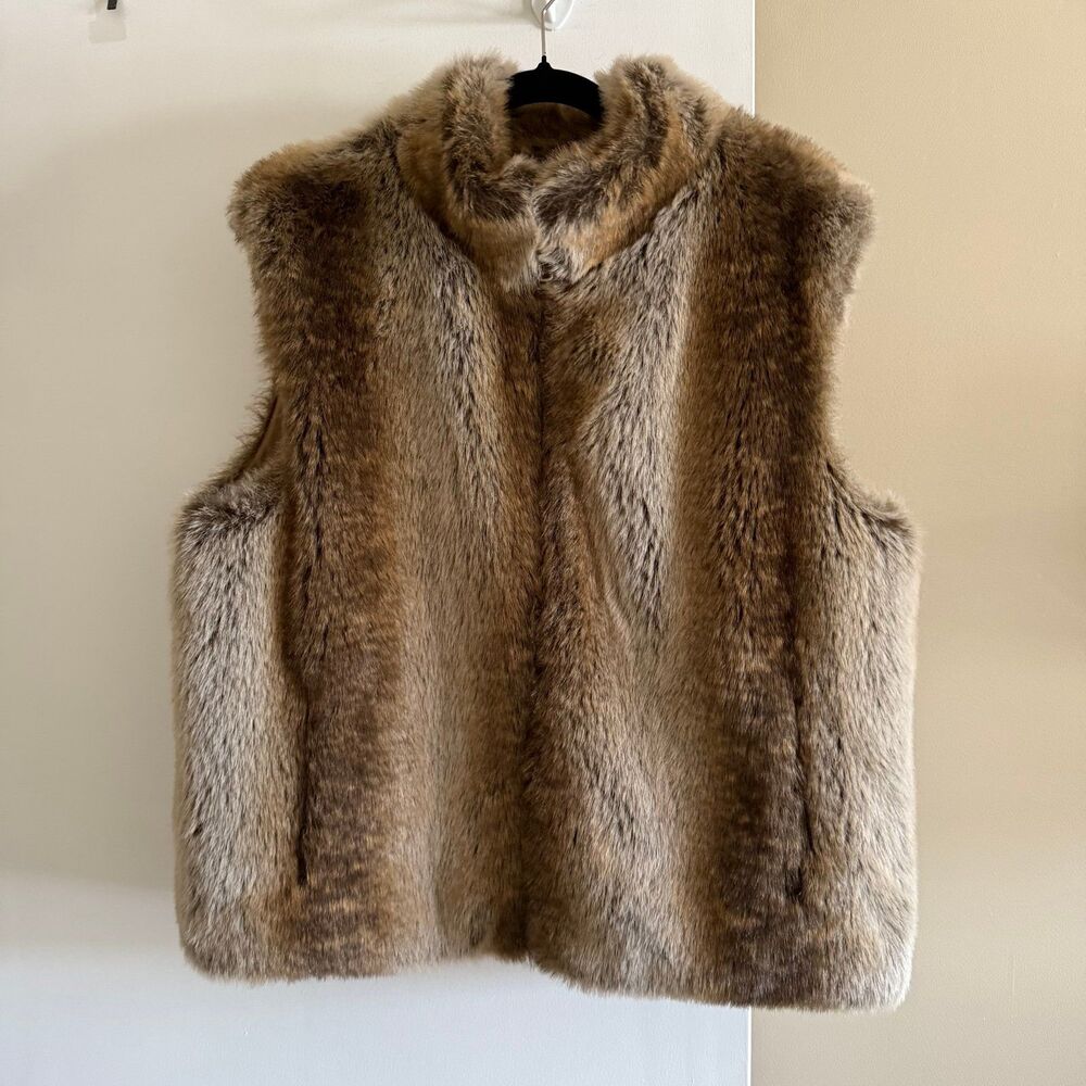 Giacca Faux Fur Reversible Vest Size XL Fall Winter Tan Brown Taupe